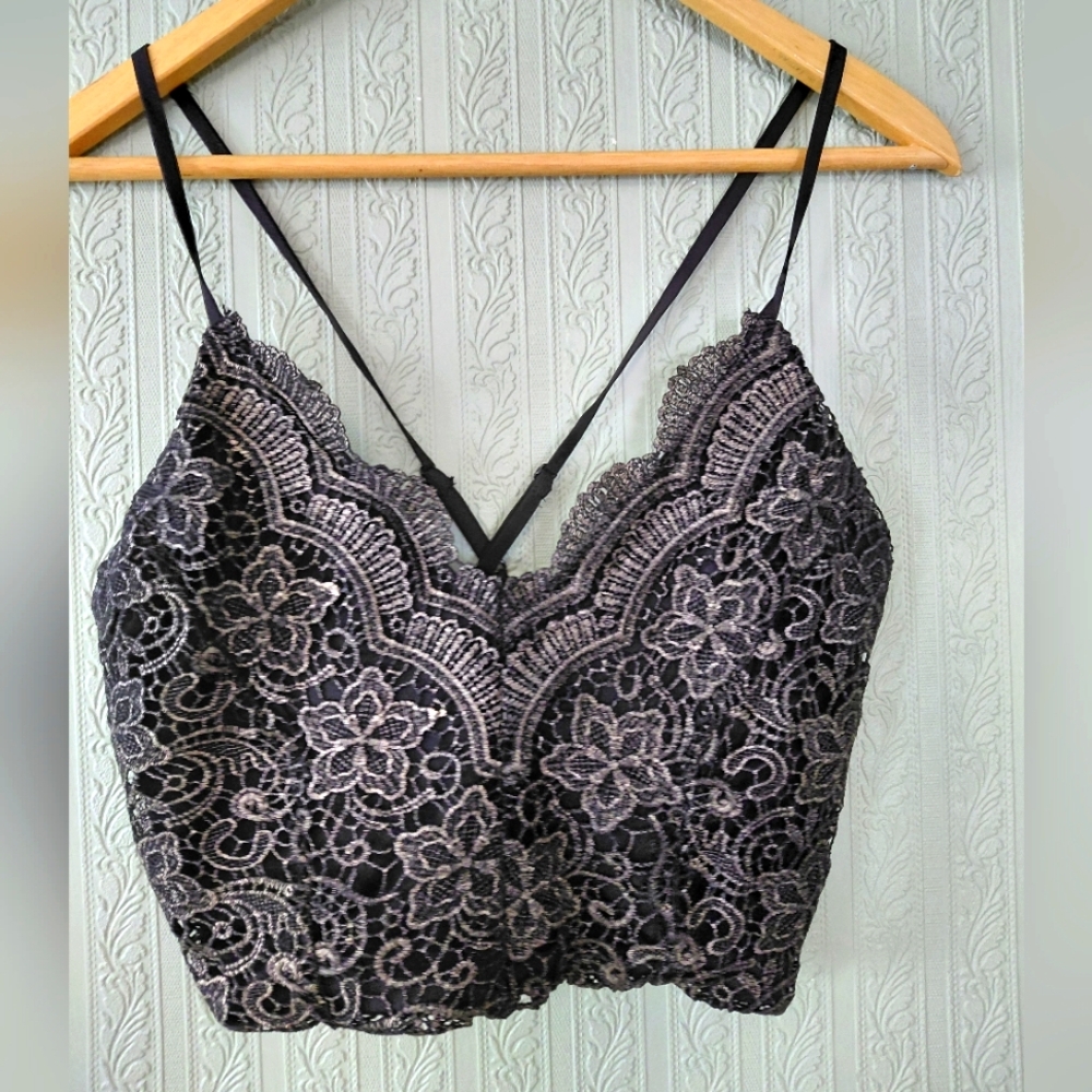 Intu Black Lace Floral Cami Top Sexy Medium